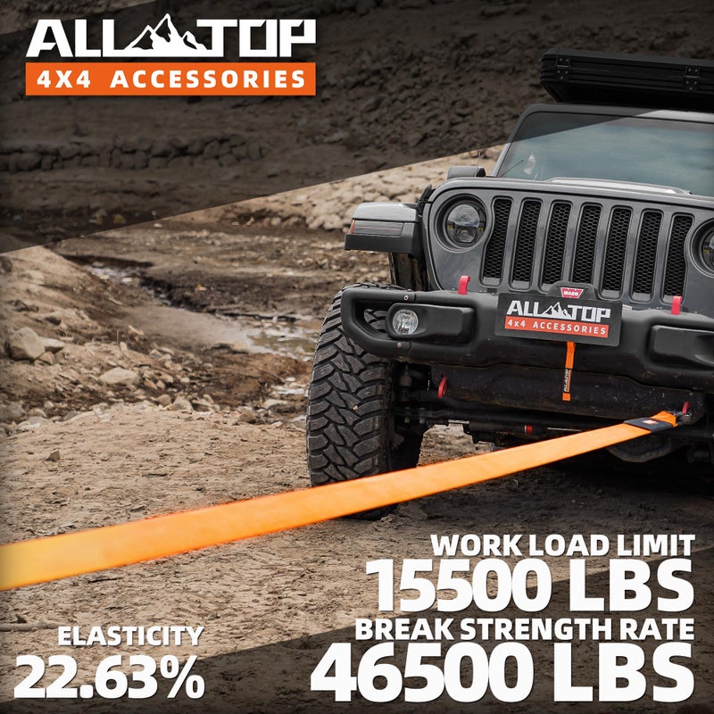 ALL-TOP Recovery Snatch Strap, 4in x 20ft - 46500Lbs, Extreme Duty 100% Nylon Kinetic Towing Recovery Strap with 22% Elongation & Reinforced Loops - Image 2